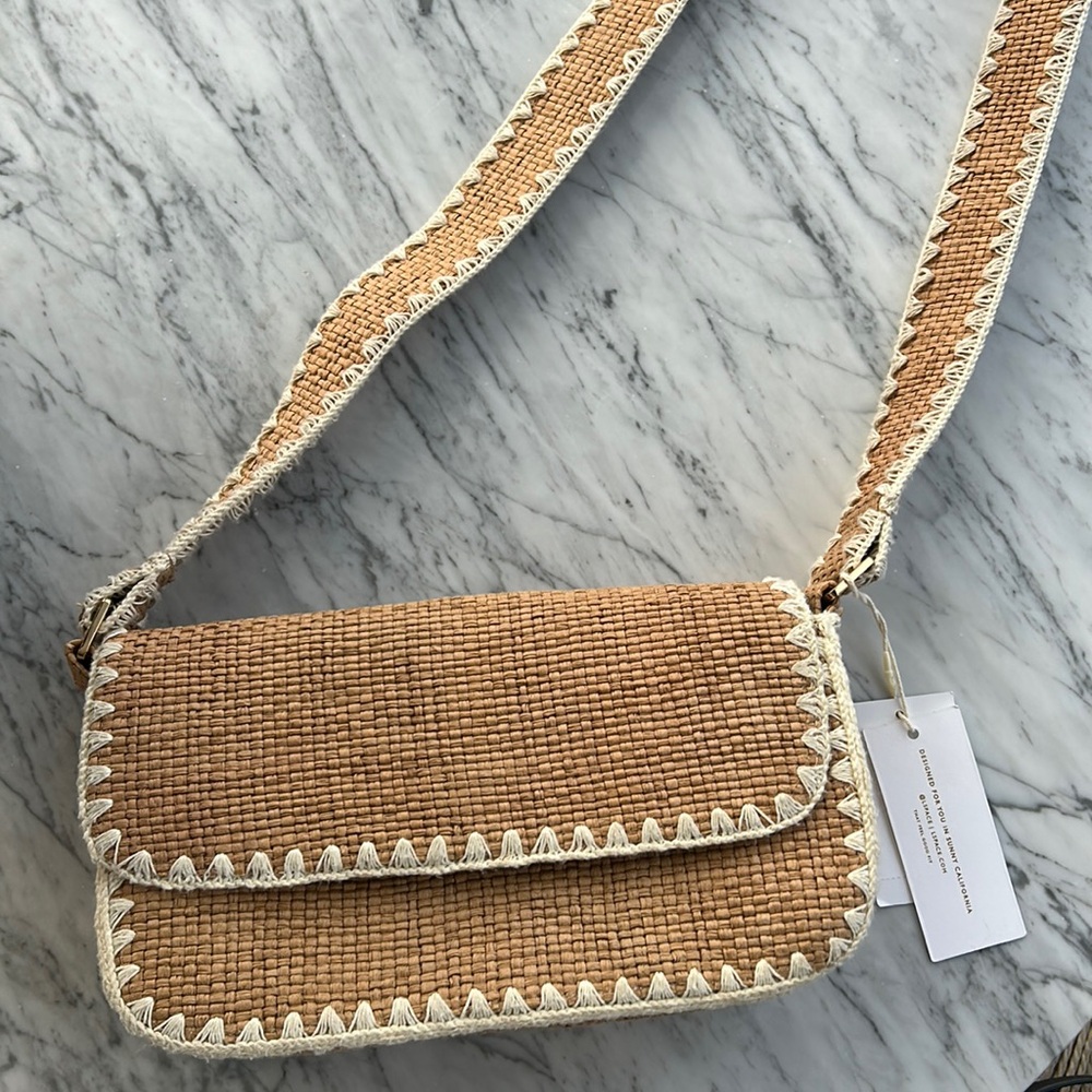 L*Space Tan and Cream Woven Satchel